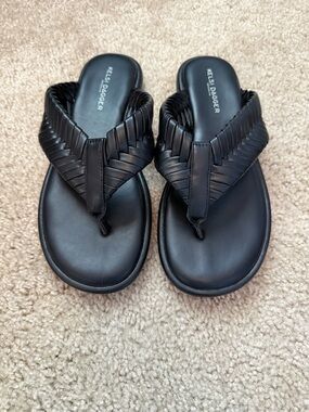 Kelsi Dagger Black Braided Leather Thong Sandals